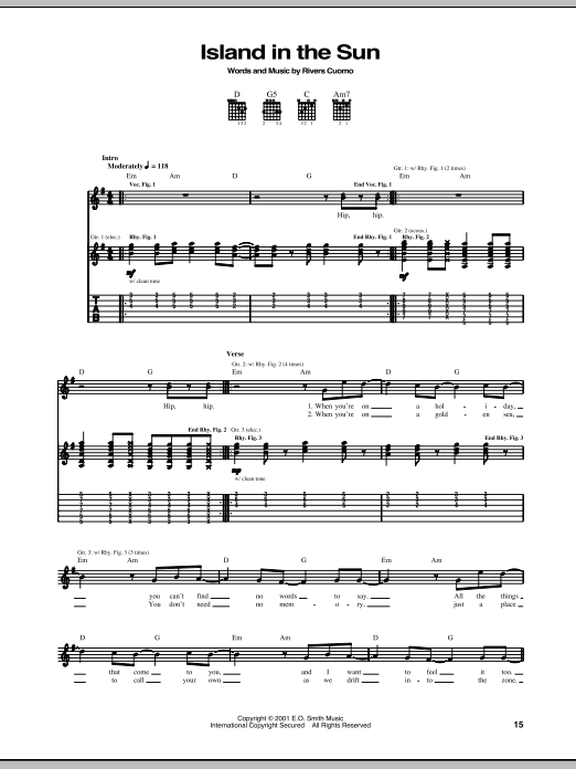 Download Weezer Island In The Sun Sheet Music and learn how to play Baritone Ukulele PDF digital score in minutes
