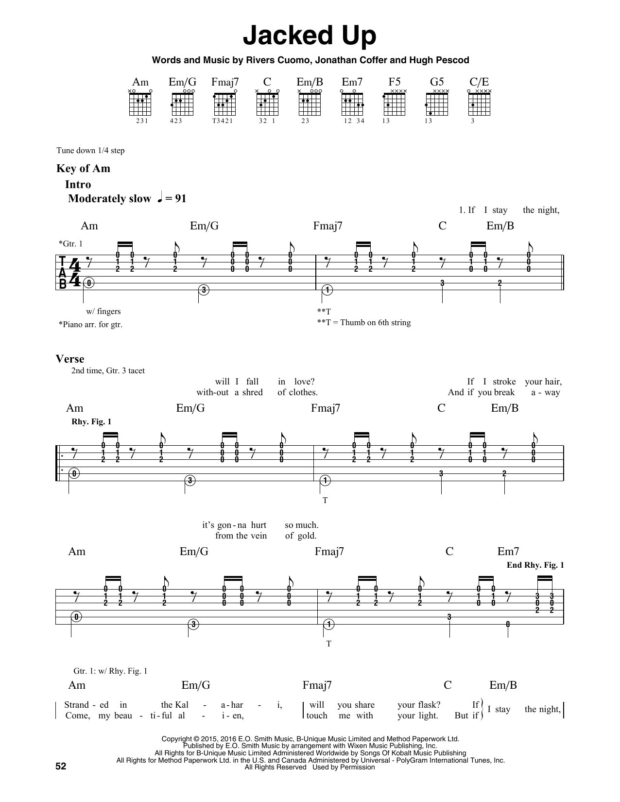 Download Weezer Jacked Up Sheet Music and learn how to play Guitar Lead Sheet PDF digital score in minutes