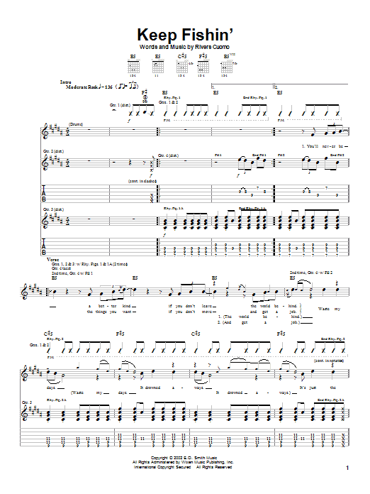 Download Weezer Keep Fishin' Sheet Music and learn how to play Guitar Tab PDF digital score in minutes