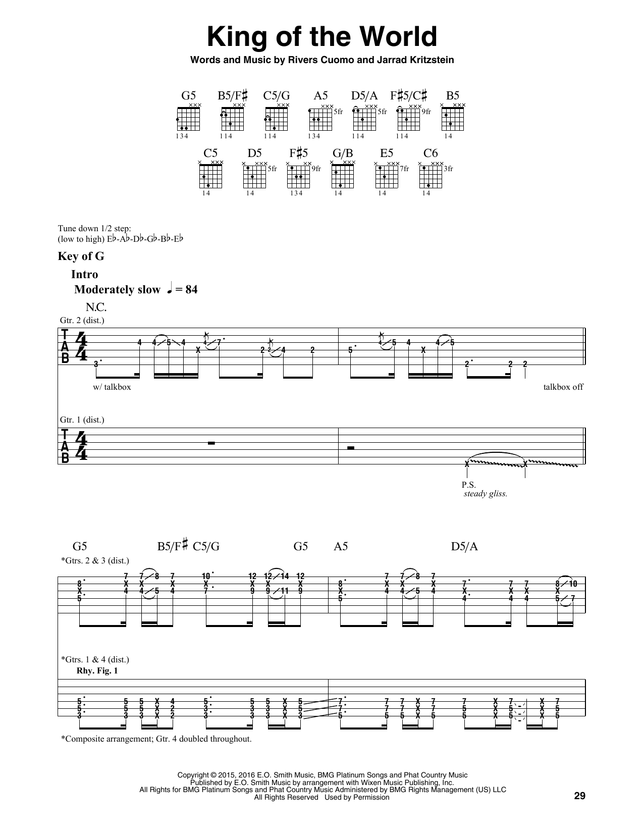Download Weezer King Of The World Sheet Music and learn how to play Guitar Tab Play-Along PDF digital score in minutes