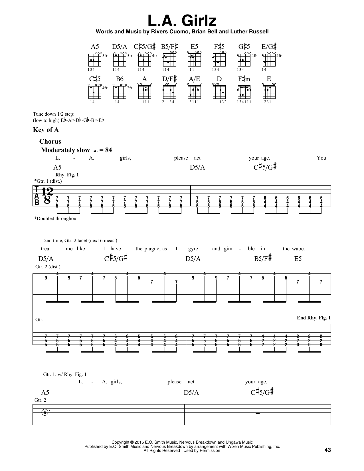 Download Weezer L.A. Girlz Sheet Music and learn how to play Guitar Lead Sheet PDF digital score in minutes