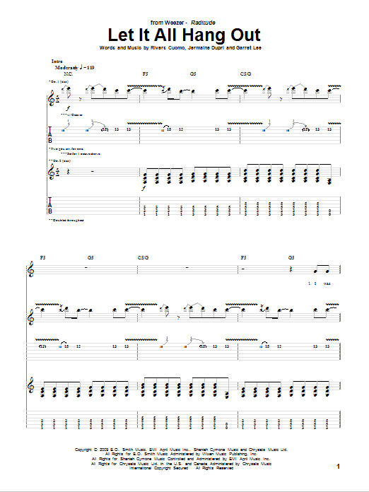Download Weezer Let It All Hang Out Sheet Music and learn how to play Guitar Tab PDF digital score in minutes