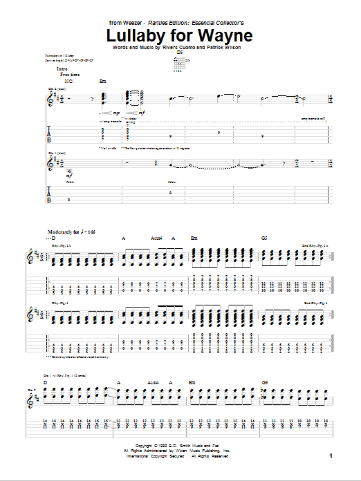 Download Weezer Lullaby For Wayne Sheet Music and learn how to play Guitar Tab PDF digital score in minutes