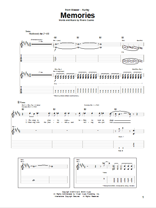 Download Weezer Memories Sheet Music and learn how to play Guitar Tab PDF digital score in minutes