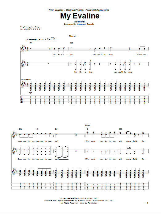 Download Weezer My Evaline Sheet Music and learn how to play Guitar Tab PDF digital score in minutes