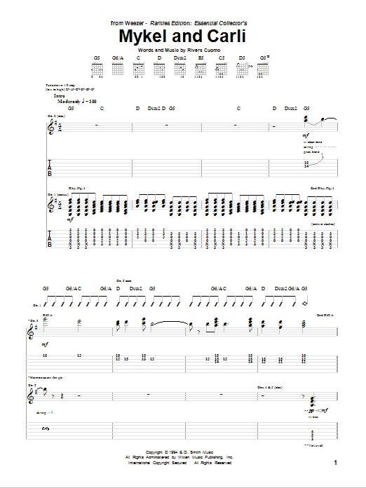 Download Weezer Mykel And Carli Sheet Music and learn how to play Guitar Tab PDF digital score in minutes