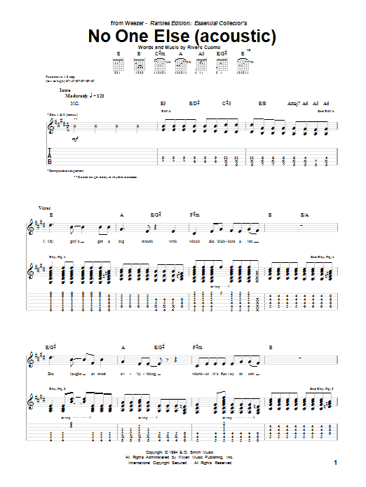 Download Weezer No One Else Sheet Music and learn how to play Guitar Tab PDF digital score in minutes