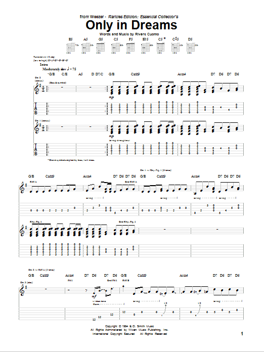 Download Weezer Only In Dreams Sheet Music and learn how to play Guitar Tab PDF digital score in minutes
