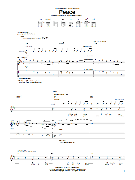 Download Weezer Peace Sheet Music and learn how to play Guitar Tab PDF digital score in minutes