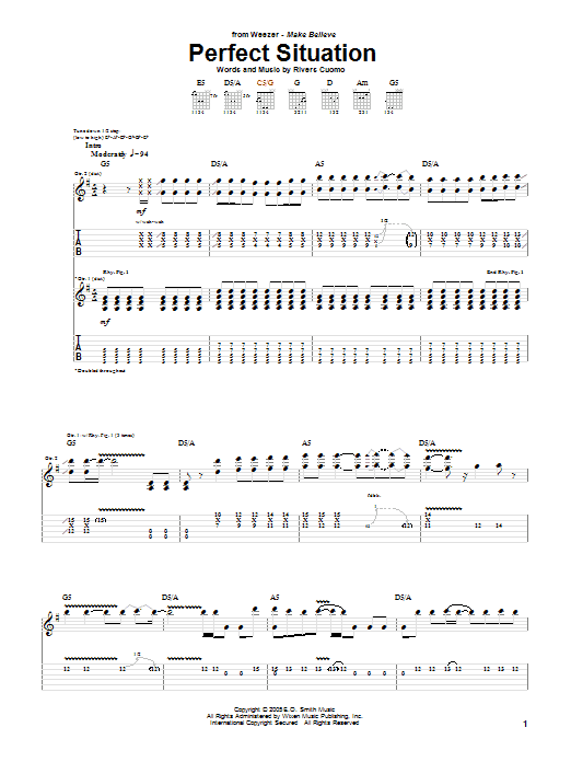 Download Weezer Perfect Situation Sheet Music and learn how to play Guitar Tab PDF digital score in minutes