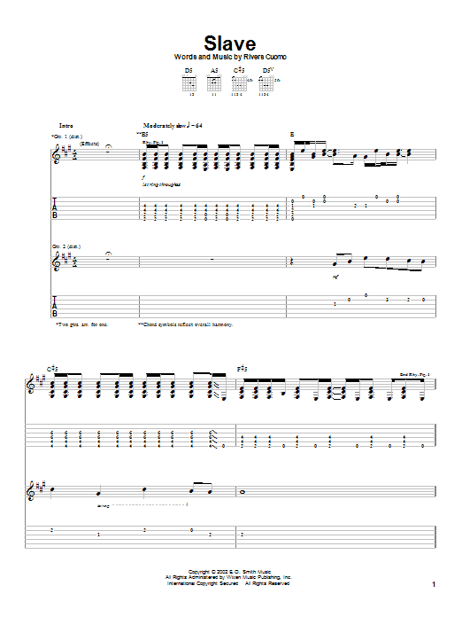 Download Weezer Slave Sheet Music and learn how to play Guitar Tab PDF digital score in minutes