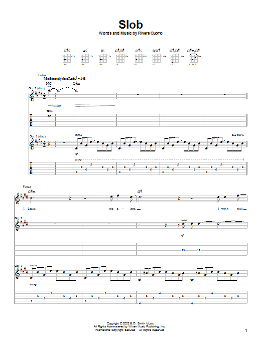 Download Weezer Slob Sheet Music and learn how to play Guitar Tab PDF digital score in minutes