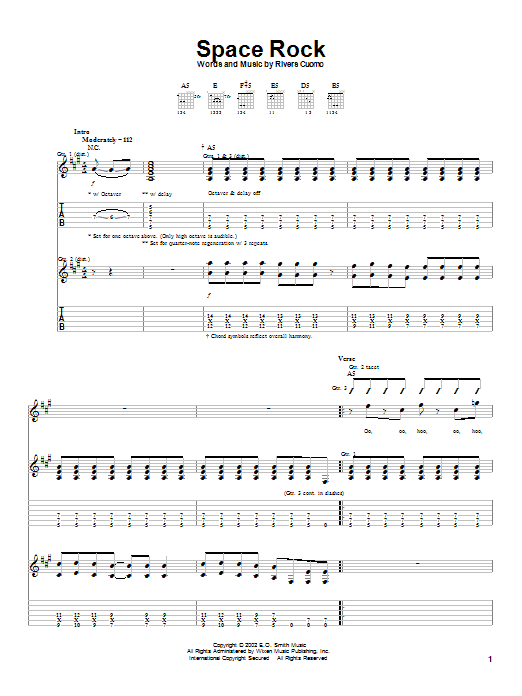 Download Weezer Space Rock Sheet Music and learn how to play Guitar Tab PDF digital score in minutes