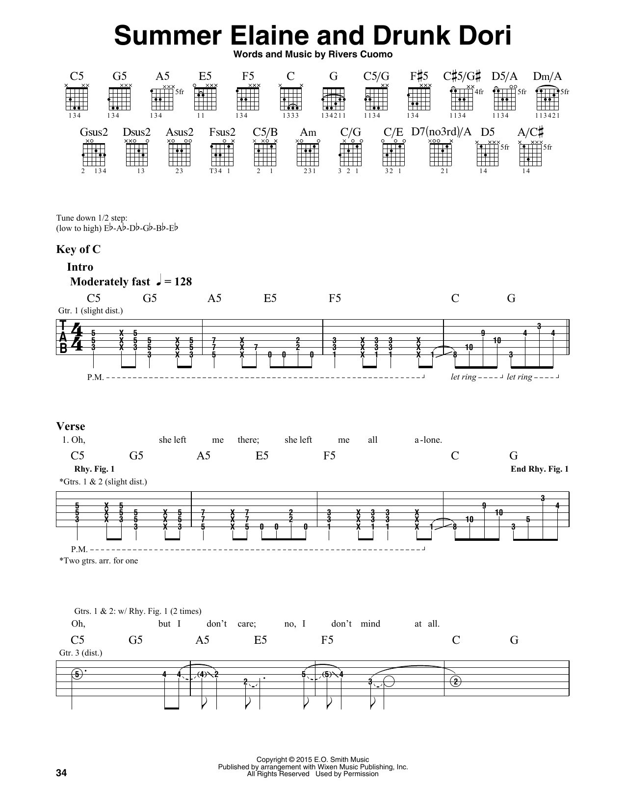 Download Weezer Summer Elaine And Drunk Dori Sheet Music and learn how to play Guitar Lead Sheet PDF digital score in minutes