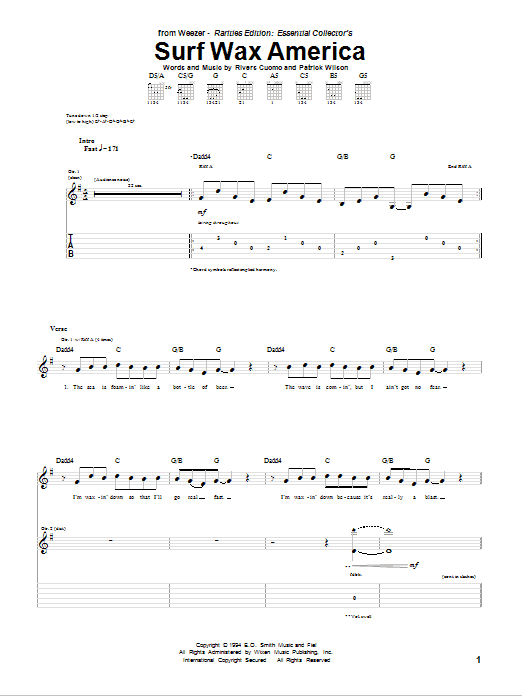 Download Weezer Surf Wax America Sheet Music and learn how to play Guitar Tab PDF digital score in minutes