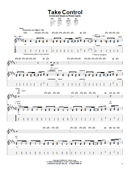 Download Weezer Take Control Sheet Music and learn how to play Guitar Tab PDF digital score in minutes