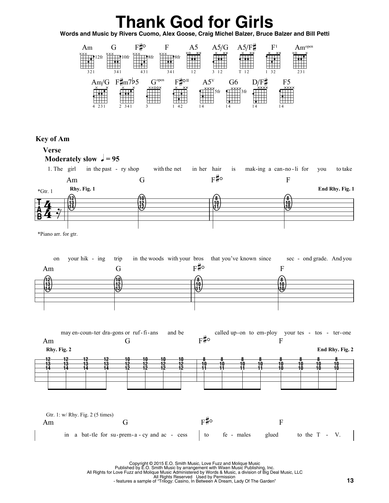 Download Weezer Thank God For Girls Sheet Music and learn how to play Guitar Lead Sheet PDF digital score in minutes