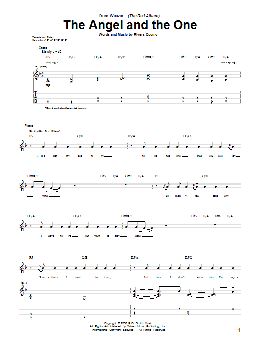 Download Weezer The Angel And The One Sheet Music and learn how to play Guitar Tab PDF digital score in minutes