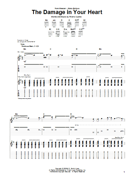 Download Weezer The Damage In Your Heart Sheet Music and learn how to play Guitar Tab PDF digital score in minutes