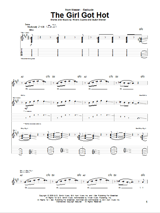 Download Weezer The Girl Got Hot Sheet Music and learn how to play Guitar Tab PDF digital score in minutes