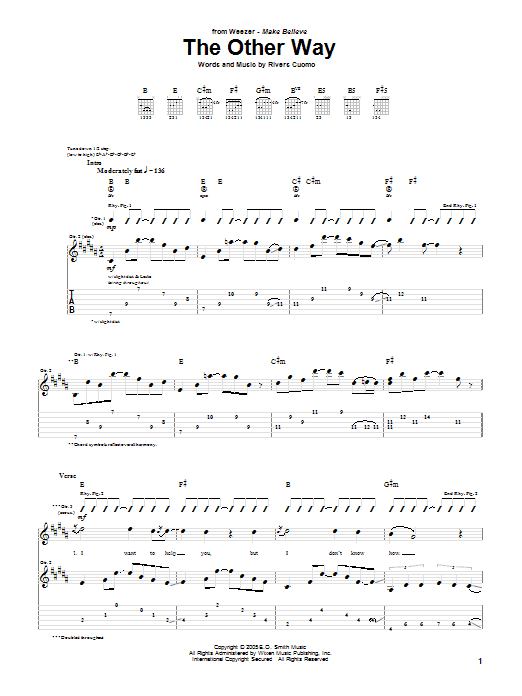 Download Weezer The Other Way Sheet Music and learn how to play Guitar Tab PDF digital score in minutes