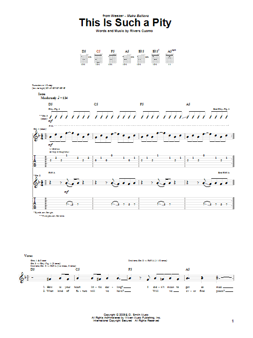 Download Weezer This Is Such A Pity Sheet Music and learn how to play Guitar Tab PDF digital score in minutes