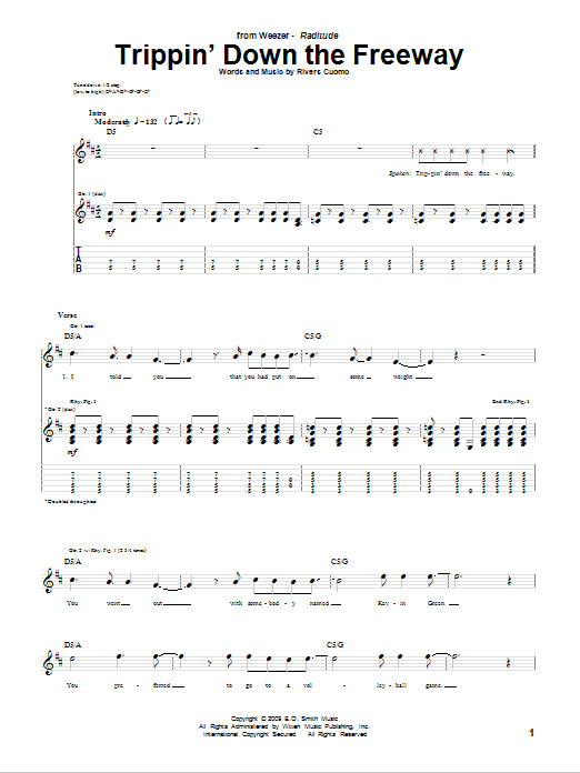Download Weezer Trippin' Down The Freeway Sheet Music and learn how to play Guitar Tab PDF digital score in minutes