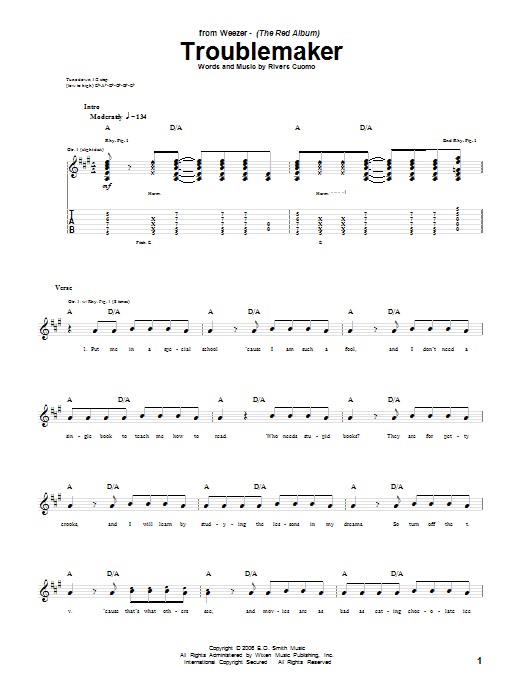 Download Weezer Troublemaker Sheet Music and learn how to play Guitar Tab PDF digital score in minutes