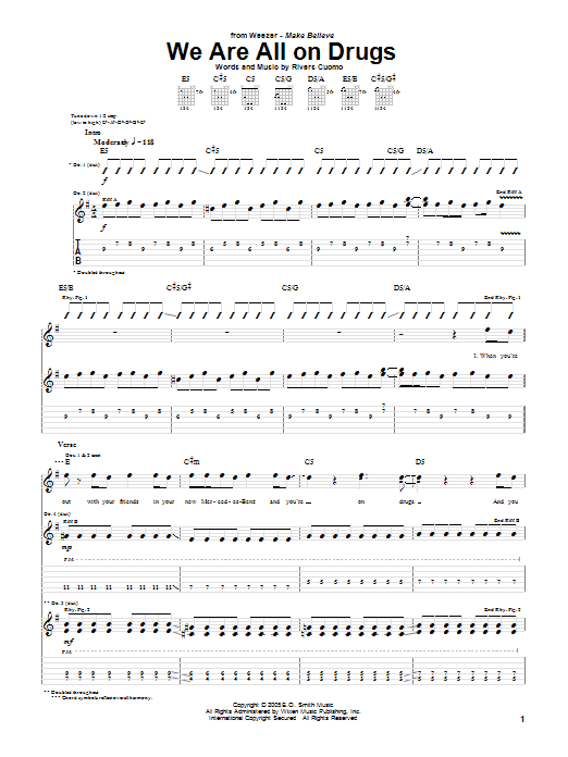 Download Weezer We Are All On Drugs Sheet Music and learn how to play Guitar Tab PDF digital score in minutes