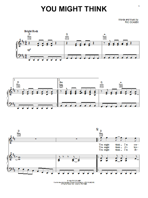 Download Weezer You Might Think Sheet Music and learn how to play Piano, Vocal & Guitar (Right-Hand Melody) PDF digital score in minutes