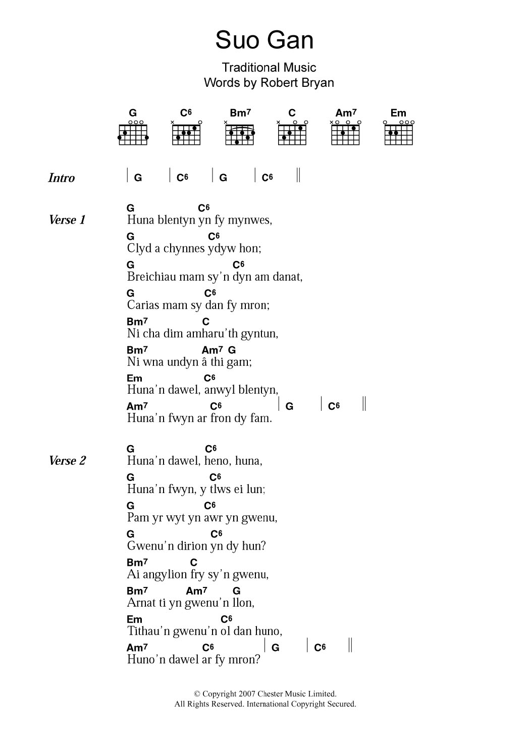 Download Welsh Folksong Suo Gan Sheet Music and learn how to play Lyrics & Chords PDF digital score in minutes