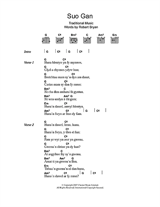 Welsh Folksong "Suo Gan" Sheet Music & Chords Download 2Page