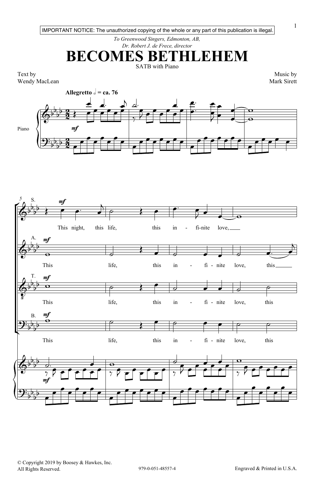 Download Wendy MacLean and Mark Sirett Becomes Bethlehem Sheet Music and learn how to play SATB Choir PDF digital score in minutes