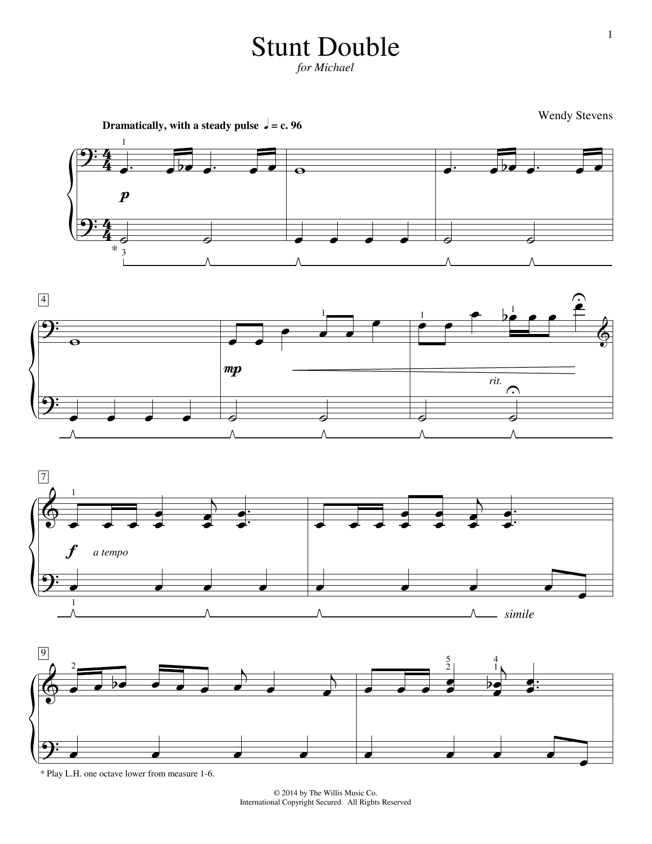 Download Wendy Stevens Stunt Double Sheet Music and learn how to play Easy Piano PDF digital score in minutes