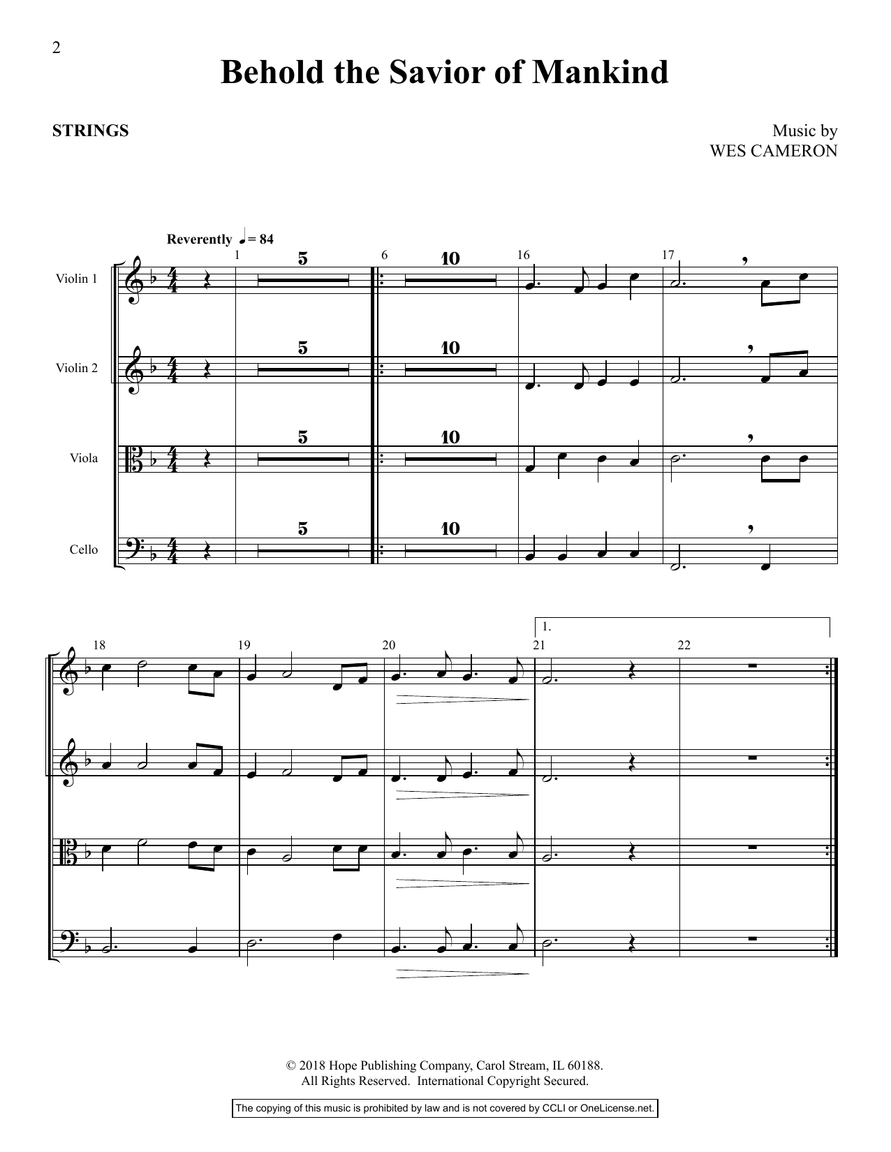 Download Wes Cameron Behold the Savior of Mankind - Full Score Sheet Music and learn how to play Choir Instrumental Pak PDF digital score in minutes