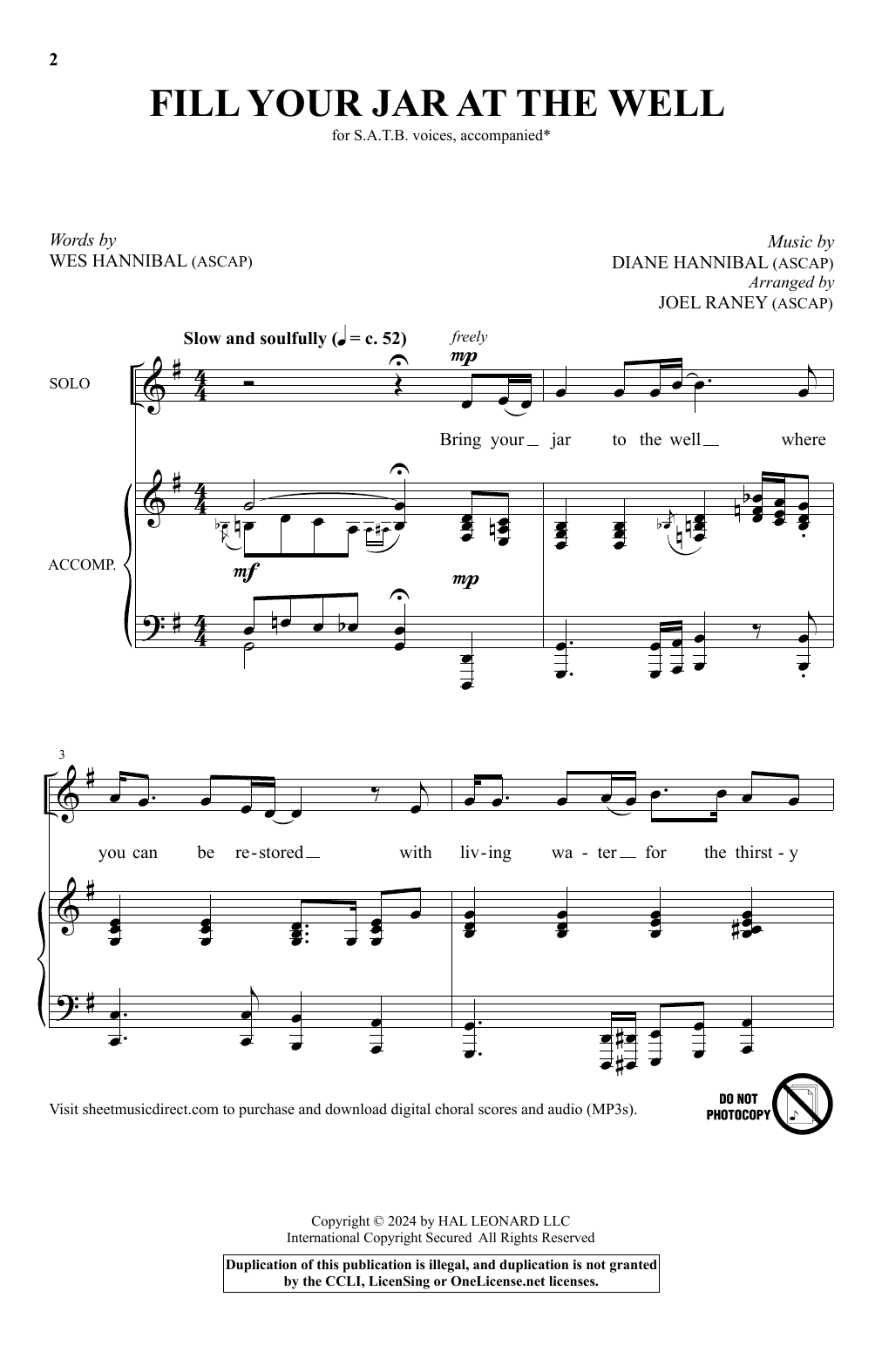 Download Wes Hannibal and Diane Hannibal Fill Your Jar At The Well (arr. Joel Raney) Sheet Music and learn how to play SATB Choir PDF digital score in minutes