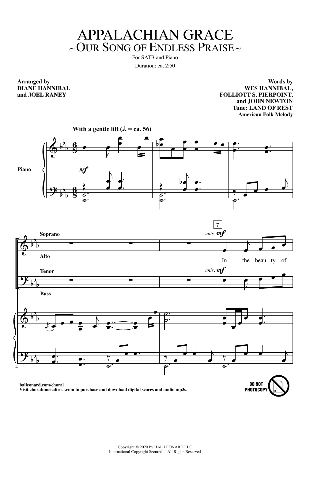 Download Wes Hannibal, Folliott S. Pierpoint and John Newton Appalachian Grace (Our Song Of Endless Praise) (arr. Diane Hannibal and Joel Ran Sheet Music and learn how to play SATB Choir PDF digital score in minutes
