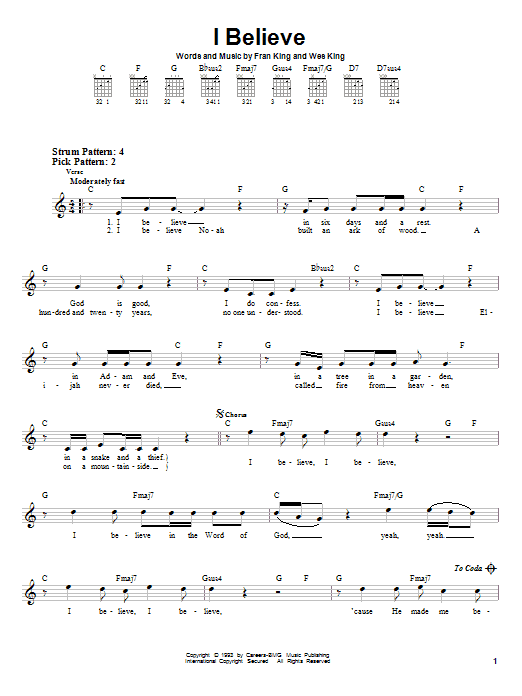 Download Wes King I Believe Sheet Music and learn how to play Easy Guitar PDF digital score in minutes