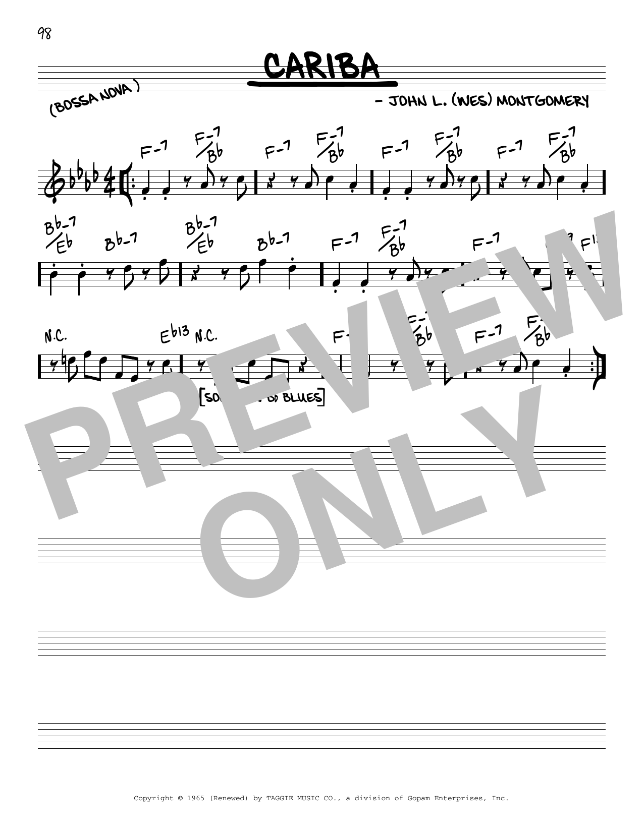 Download Wes Montgomery Cariba Sheet Music and learn how to play Real Book - Melody & Chords - C Instruments PDF digital score in minutes