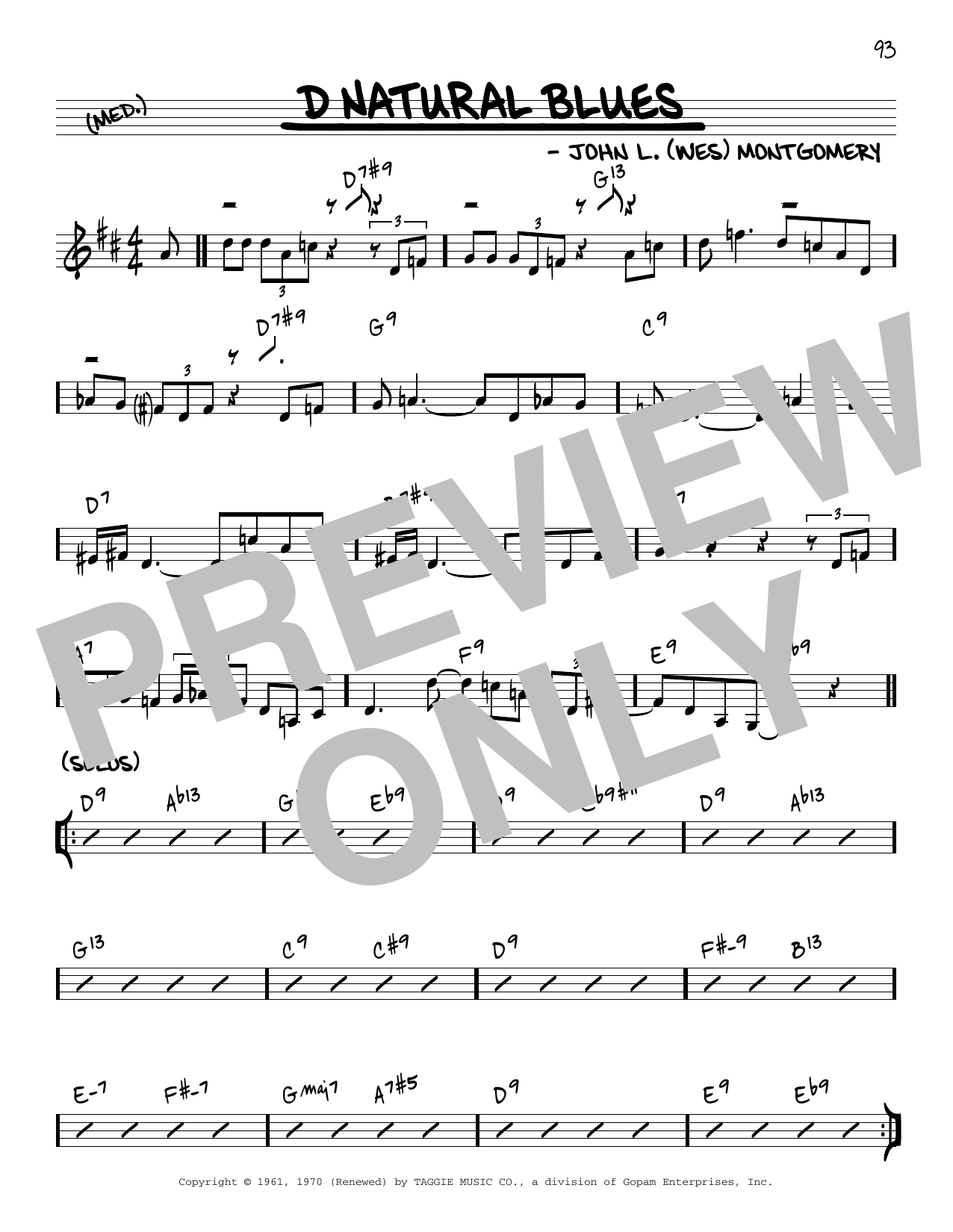 Download Wes Montgomery D Natural Blues [Reharmonized version] (arr. Jack Grassel) Sheet Music and learn how to play Real Book – Melody & Chords PDF digital score in minutes