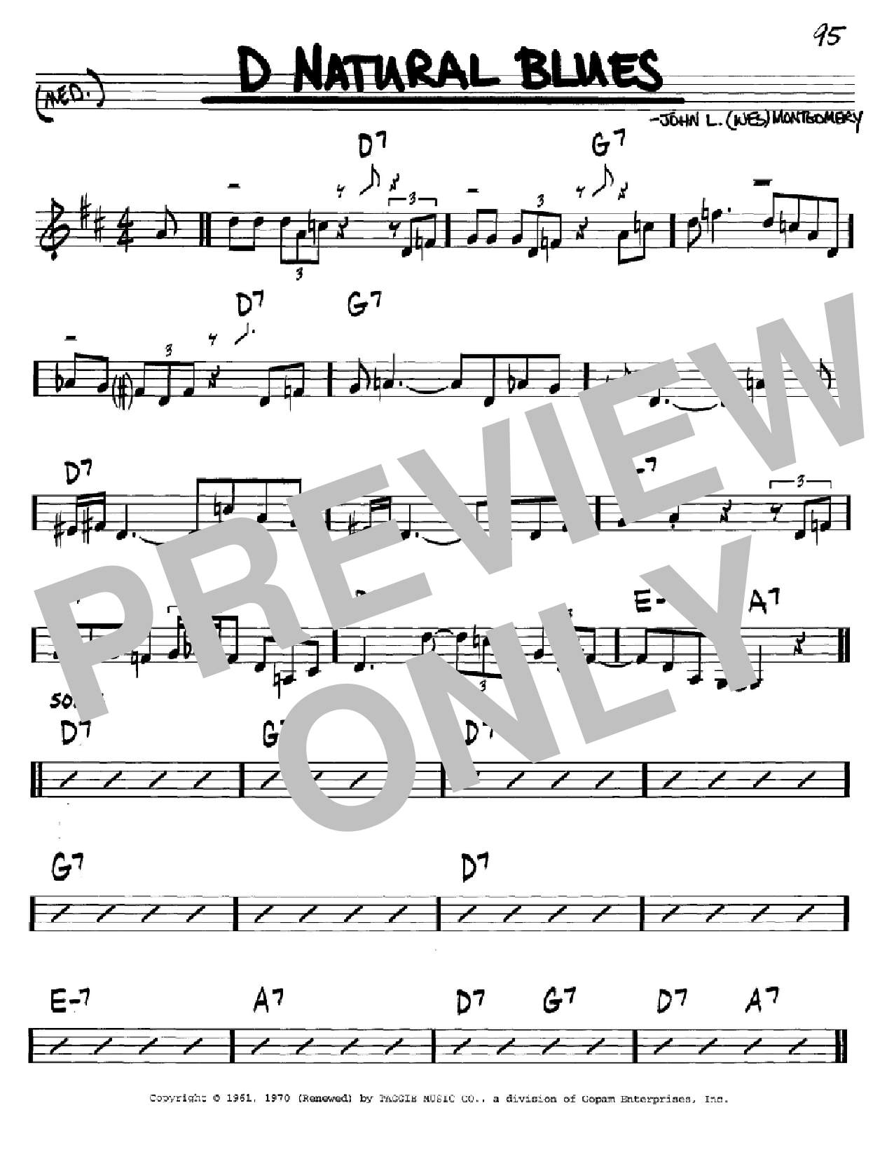 Download Wes Montgomery D Natural Blues Sheet Music and learn how to play Piano Solo PDF digital score in minutes