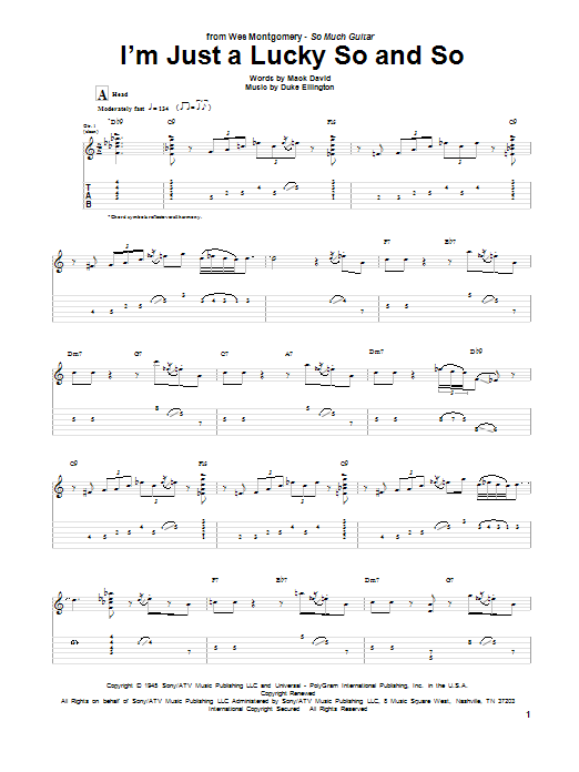Download Wes Montgomery I'm Just A Lucky So And So Sheet Music and learn how to play Guitar Tab PDF digital score in minutes