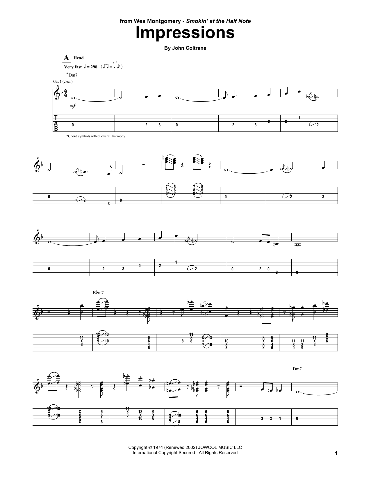 Download Wes Montgomery Impressions Sheet Music and learn how to play Guitar Tab PDF digital score in minutes