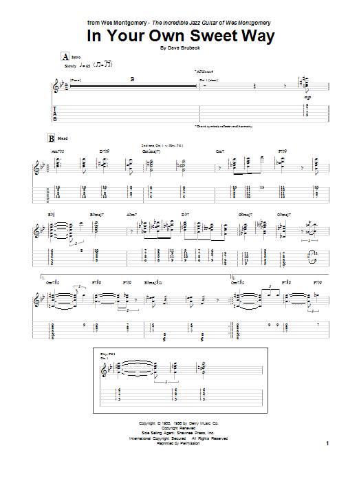 Download Wes Montgomery In Your Own Sweet Way Sheet Music and learn how to play Guitar Tab PDF digital score in minutes