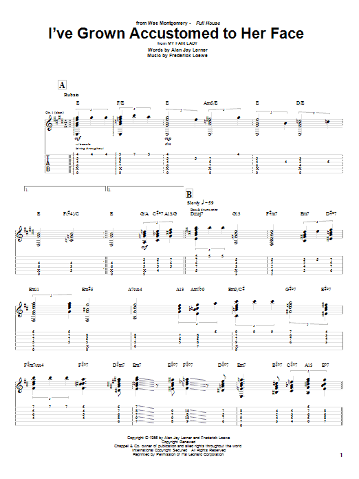 Download Wes Montgomery I've Grown Accustomed To Her Face Sheet Music and learn how to play Guitar Tab PDF digital score in minutes
