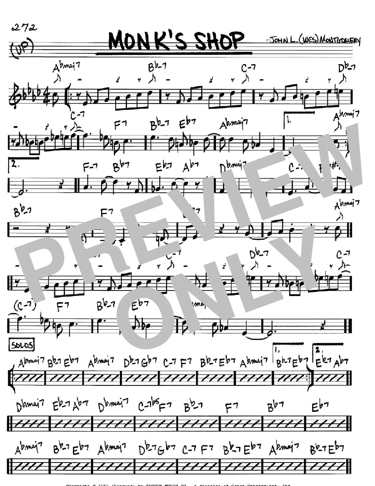 Download Wes Montgomery Monk's Shop Sheet Music and learn how to play Real Book – Melody & Chords – C Instruments PDF digital score in minutes