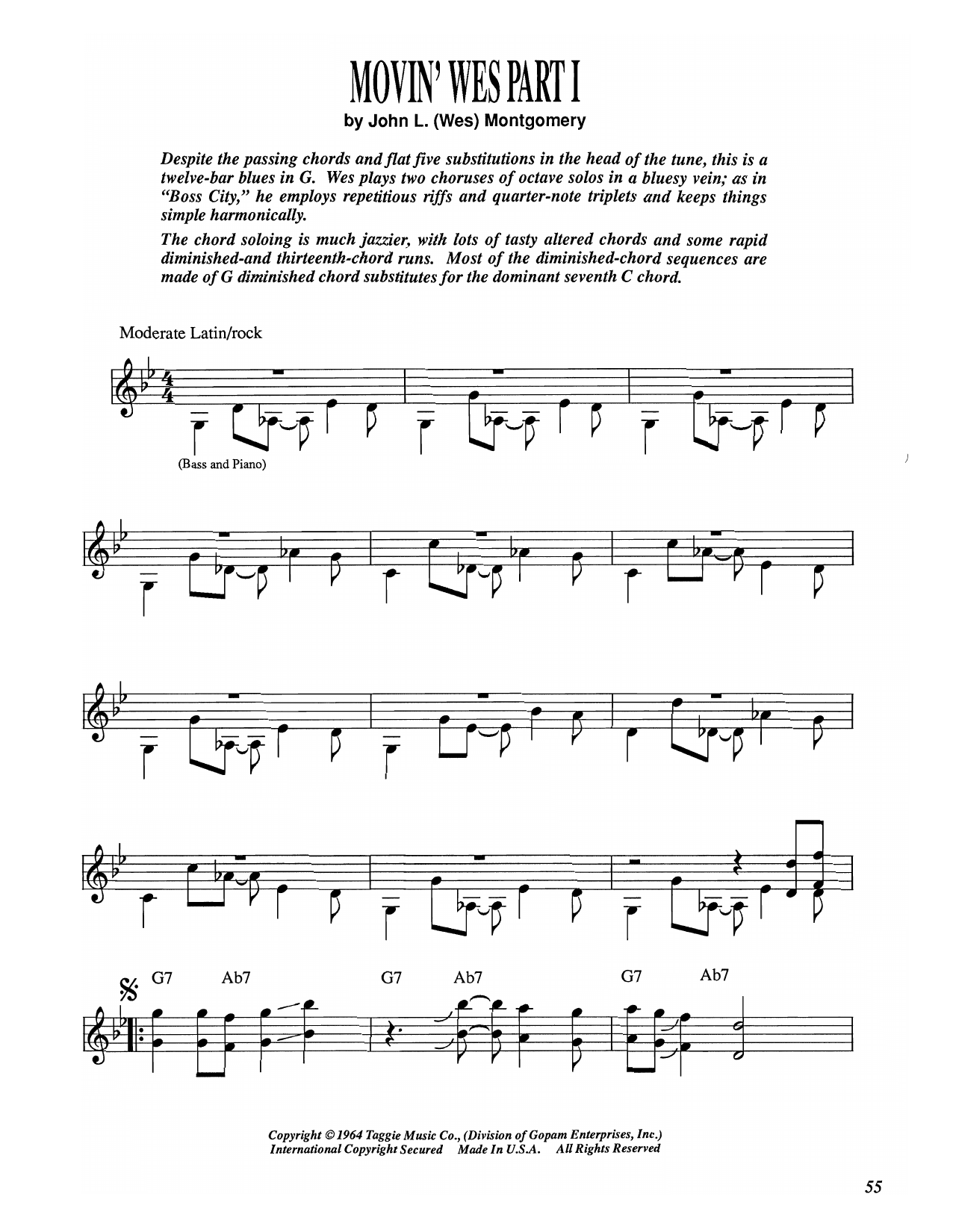 Download Wes Montgomery Movin' Wes Part I Sheet Music and learn how to play Electric Guitar Transcription PDF digital score in minutes