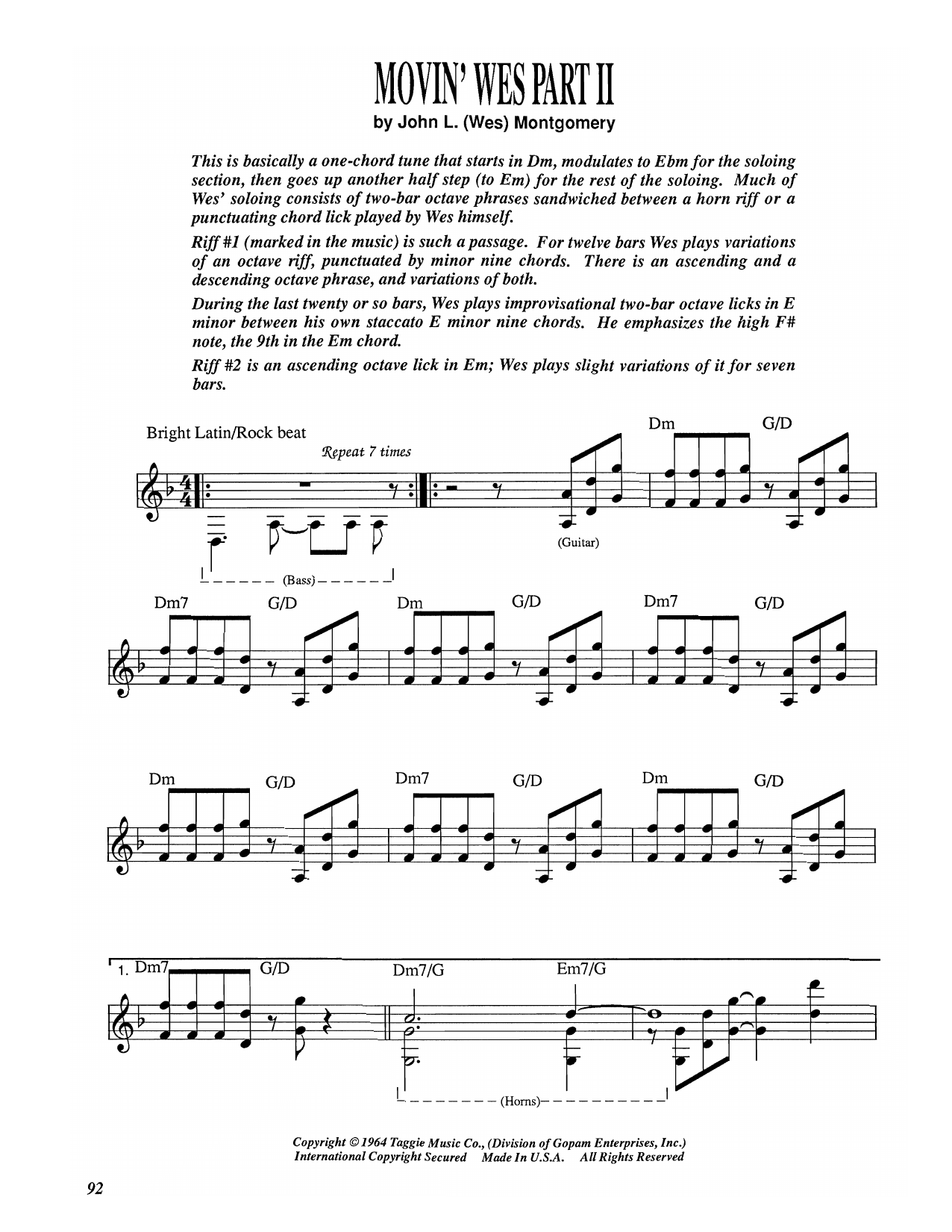Download Wes Montgomery Movin' Wes Part II Sheet Music and learn how to play Electric Guitar Transcription PDF digital score in minutes