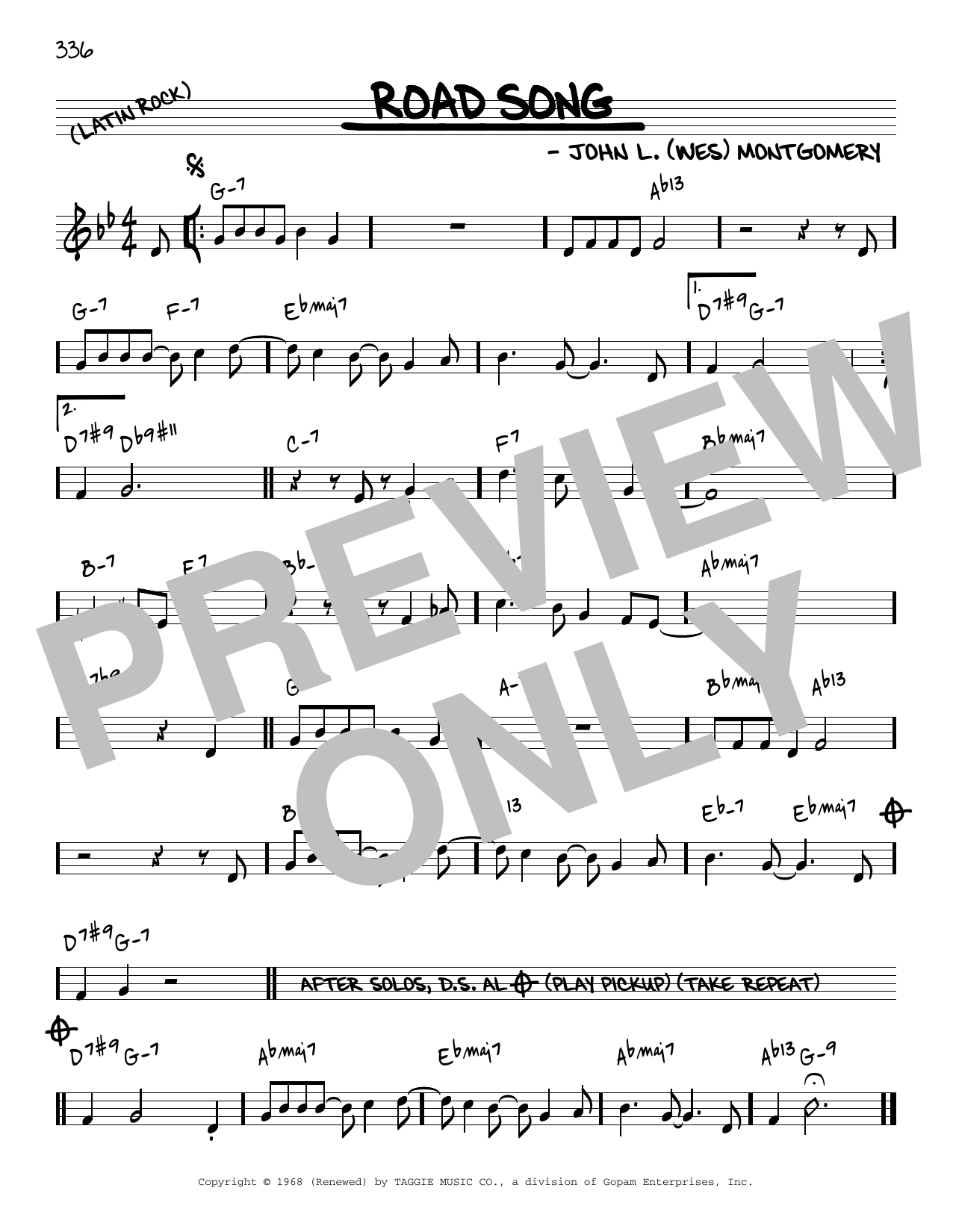 Download Wes Montgomery Road Song [Reharmonized version] (arr. Jack Grassel) Sheet Music and learn how to play Real Book – Melody & Chords PDF digital score in minutes