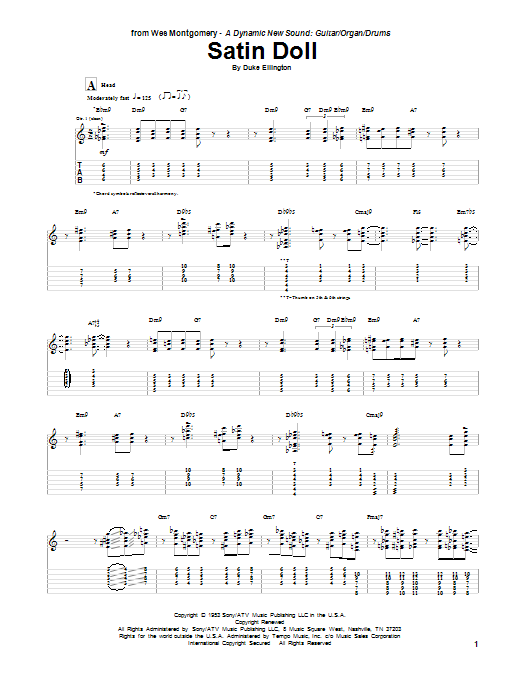 Download Wes Montgomery Satin Doll Sheet Music and learn how to play Guitar Tab PDF digital score in minutes
